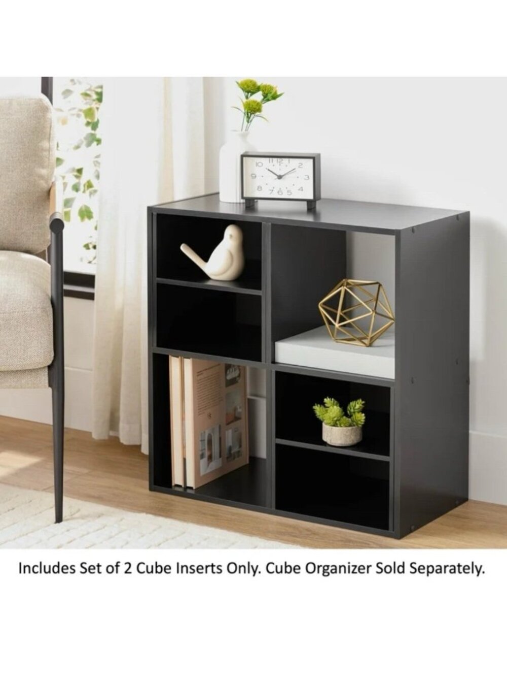 Set of 2 H Inserts For Cube Storage Shelf Black Mainstays 11.02 x 11.02 x 11.65”